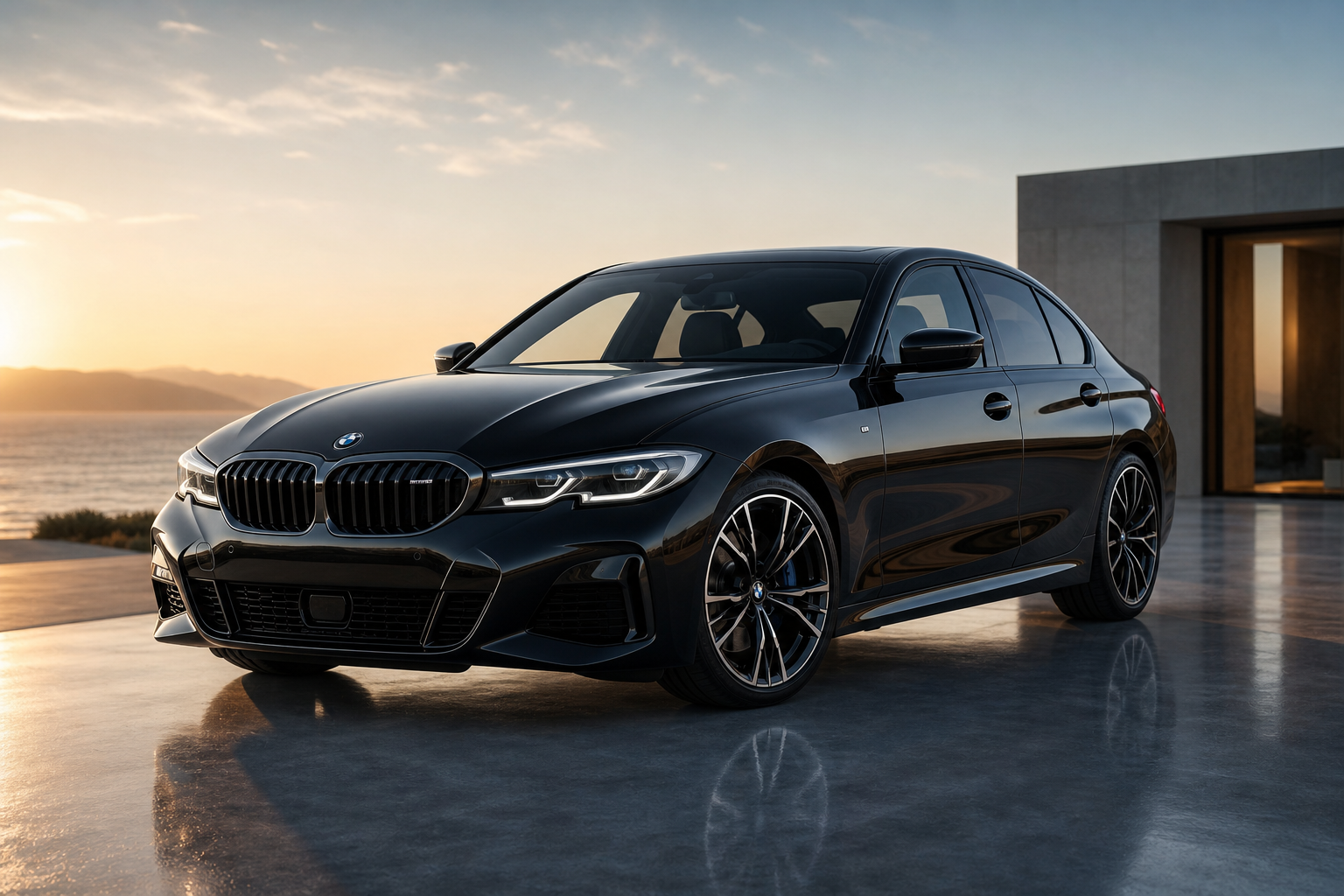BMW berline sunset